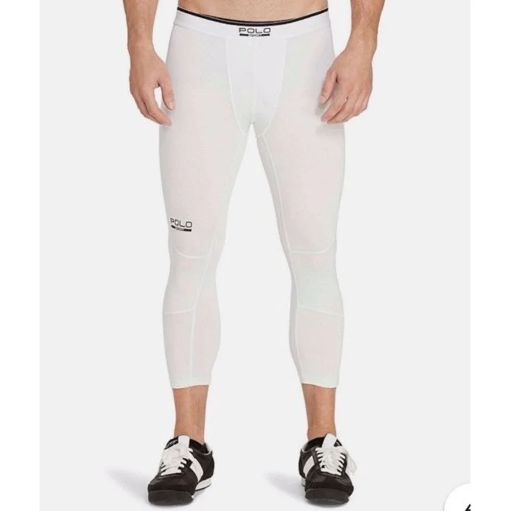 Polo Sport by‎ Ralph Lauren Men's 3/4 Compression Tights White-READ